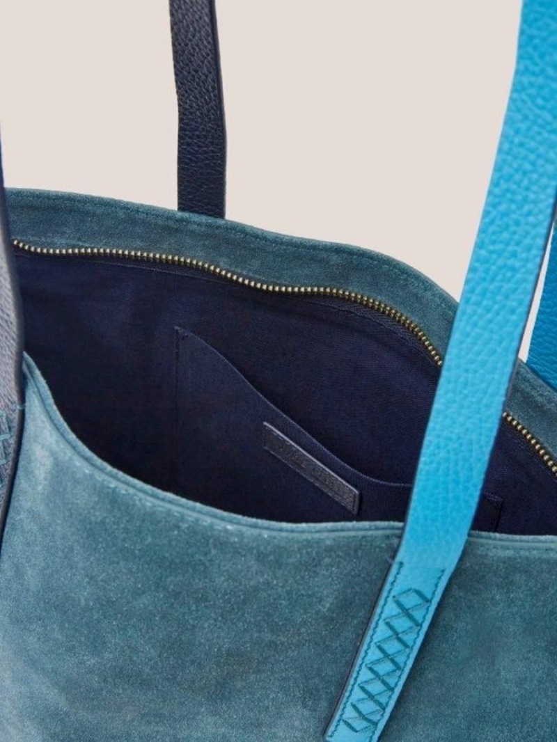 White Stuff Tara Leather Tote Bag Mid Teal | 219540TGZ