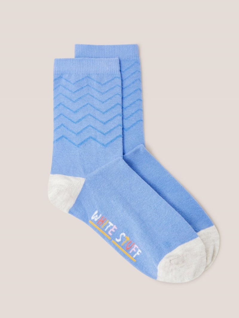 White Stuff Textured Zigzag Ankle Socks Blue Multi | 496038ENG