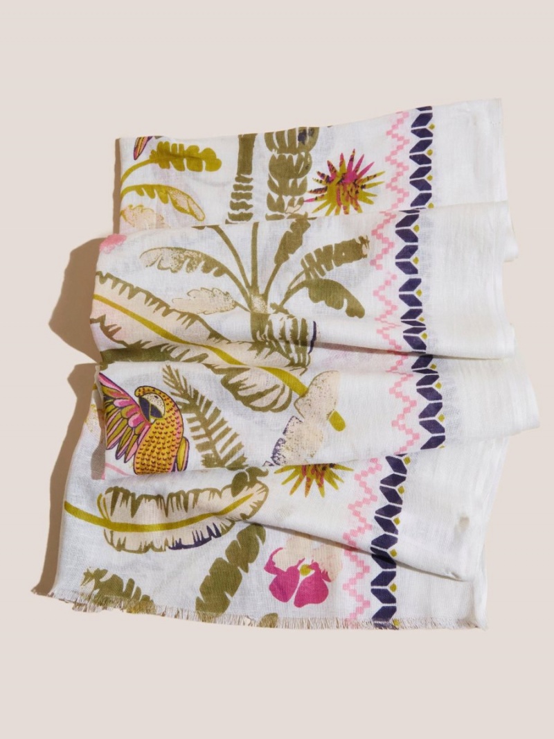 White Stuff Tropical Printed Cotton Scarf White Multi | 536107WFV