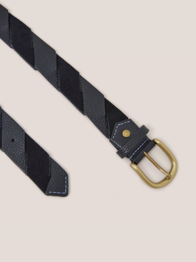 White Stuff Twist Leather Belt Pure Black | 405973AIE