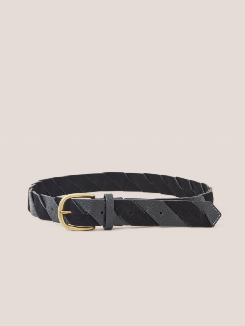 White Stuff Twist Leather Belt Pure Black | 405973AIE