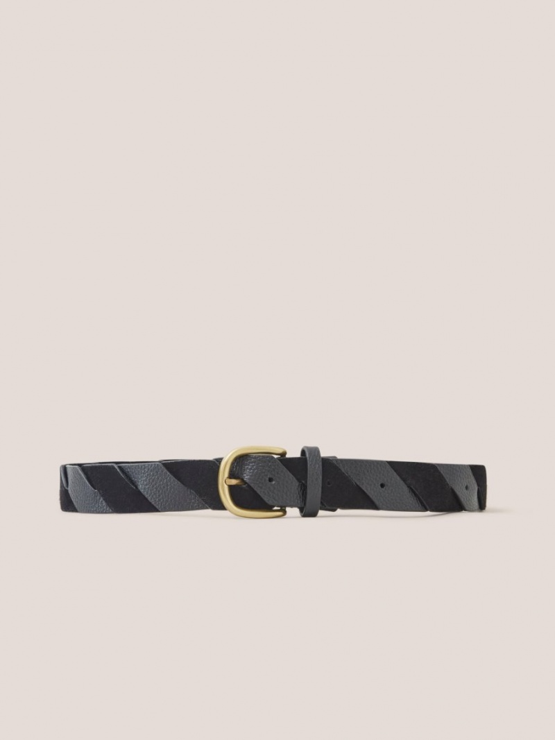 White Stuff Twist Leather Belt Pure Black | 405973AIE