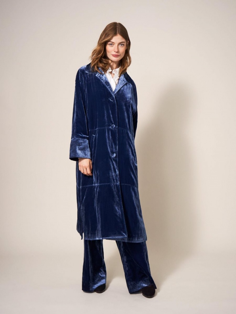 White Stuff Velvet Duster Smart Coat Deep Blue | 920148DFQ