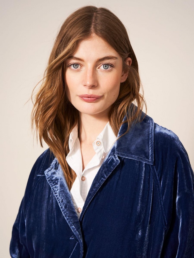 White Stuff Velvet Duster Smart Coat Deep Blue | 920148DFQ