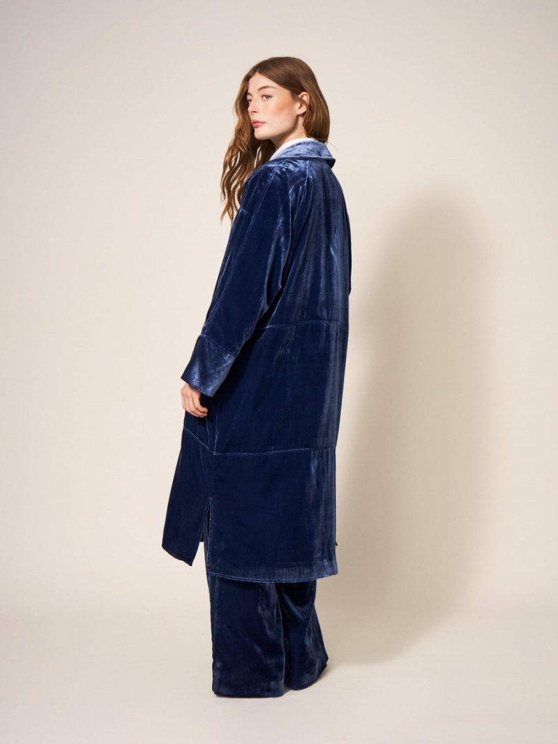 White Stuff Velvet Duster Smart Coat Deep Blue | 920148DFQ