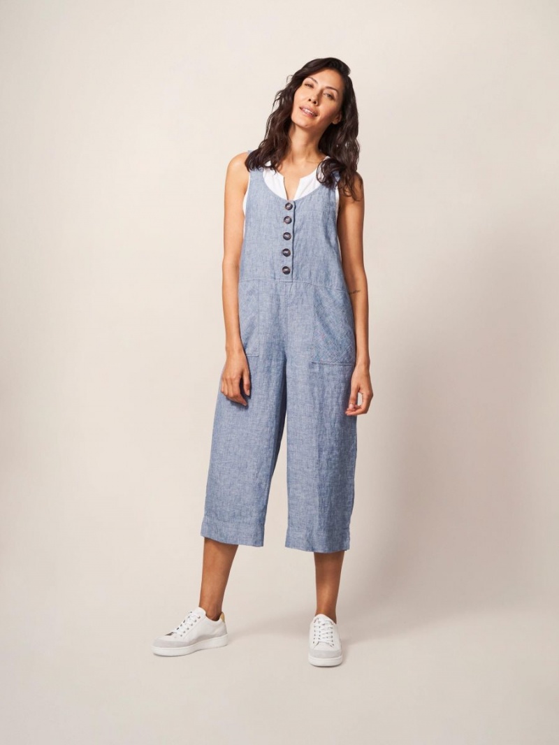 White Stuff Viola Linen Dungaree Chambray Blue | 863405HKW