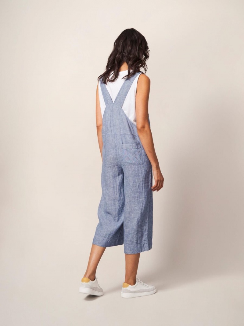 White Stuff Viola Linen Dungaree Chambray Blue | 863405HKW