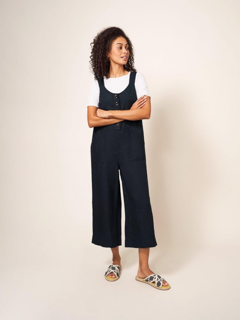 White Stuff Viola Linen Dungaree Pure Black | 389041BKI