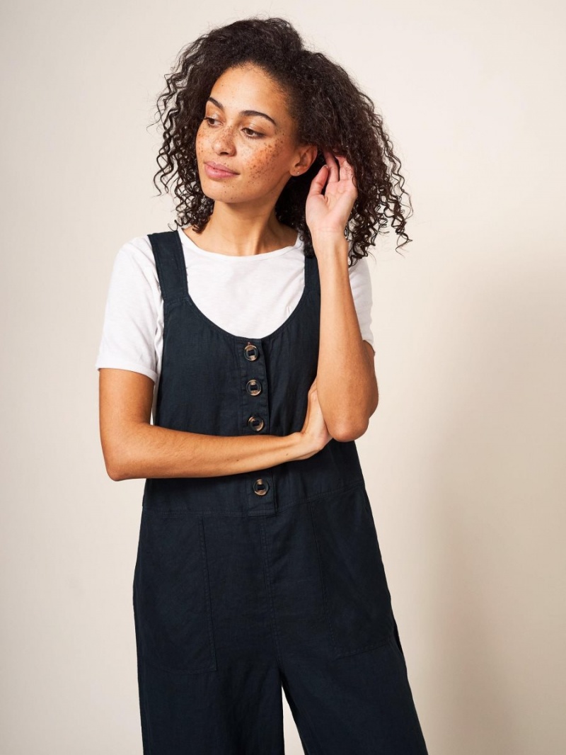 White Stuff Viola Linen Dungaree Pure Black | 389041BKI