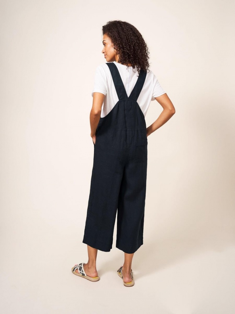 White Stuff Viola Linen Dungaree Pure Black | 389041BKI