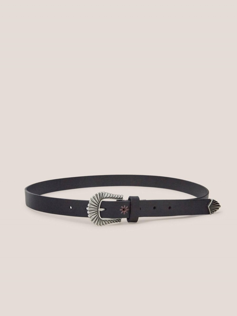 White Stuff Western Leather Belt Pure Black | 934518FTU