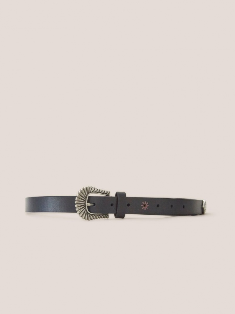 White Stuff Western Leather Belt Pure Black | 934518FTU