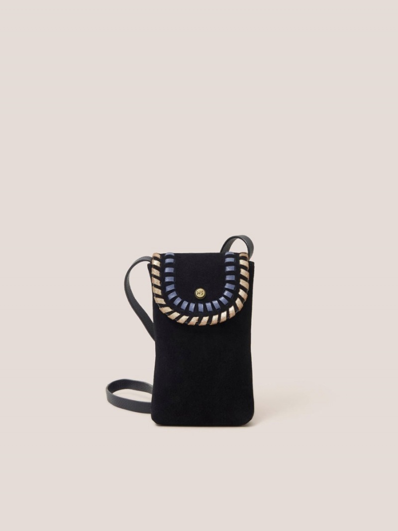 White Stuff Whipstitch Leather Phone Bag Black Multi | 328509AWO