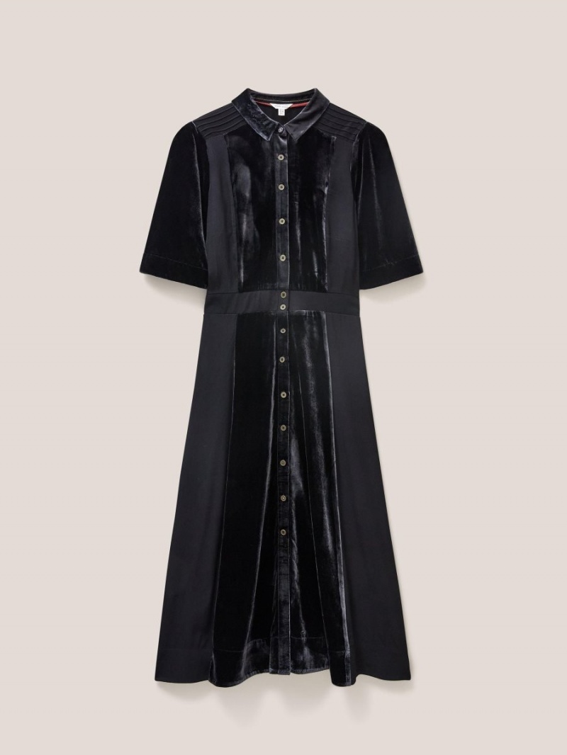 White Stuff Willow Velvet Shirt Dress Pure Black | 087135AZJ