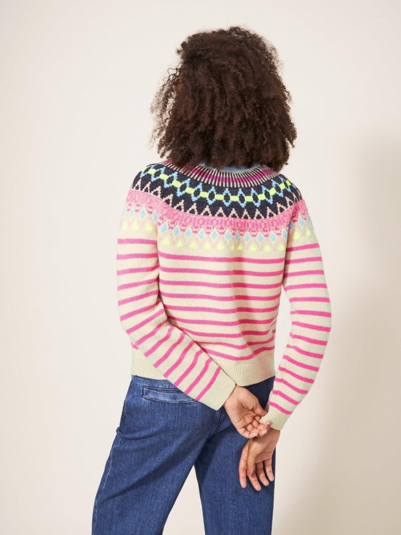 White Stuff Woodland Fairisle Cardi Pink Multi | 409286IXQ