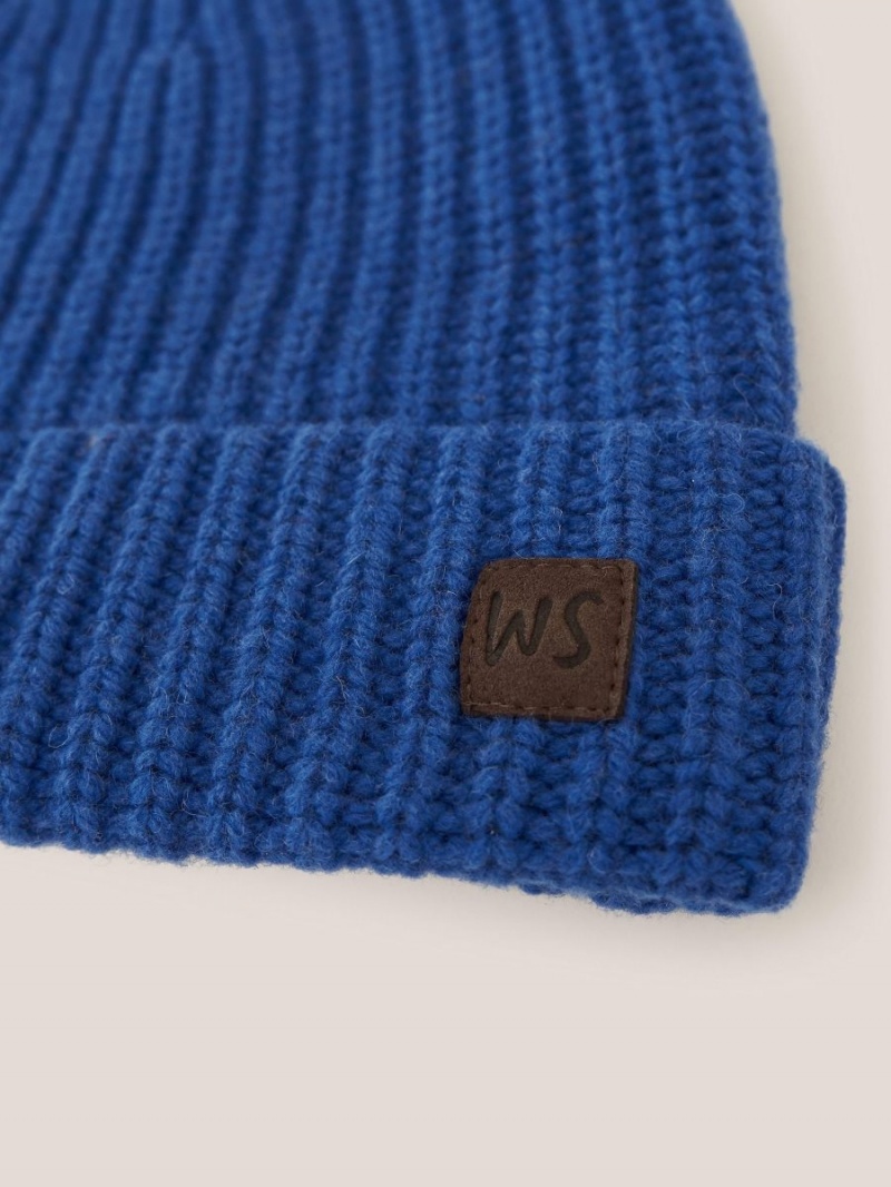 White Stuff Wool Ribbed Beanie Mid Blue | 315842MAY