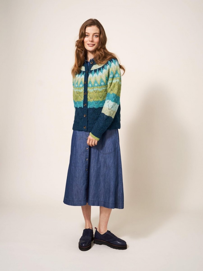 White Stuff Yoke Cardi Green Multi | 219657ITL