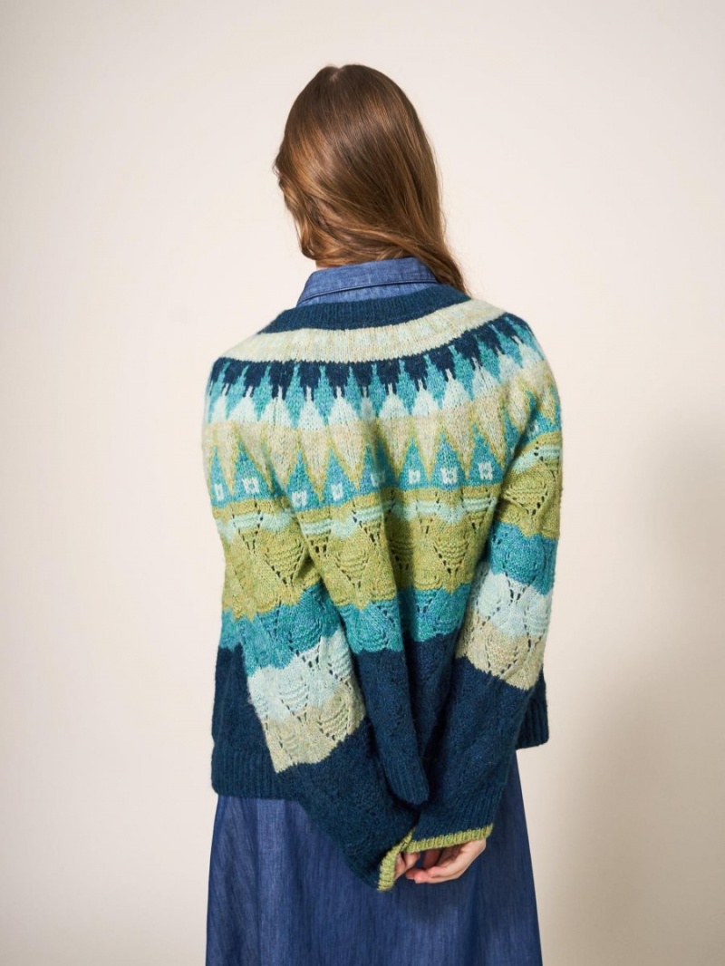 White Stuff Yoke Cardi Green Multi | 219657ITL