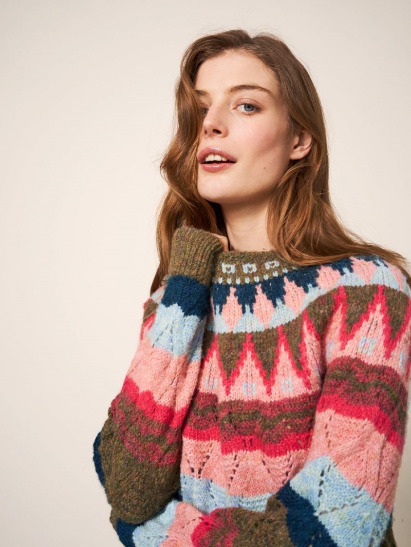 White Stuff Yoke Pattern Jumper Pink Multi | 061752IQG